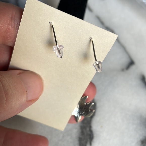 Sterling silver lotus flower earrings crystal drop - Picture 5 of 13